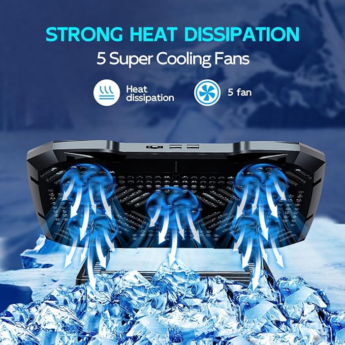 Laptop Cooling Pad Laptop Cooler Stand, Laptop Fan Cooling Pad for 12-15.6 Inch Laptop Notebooks, 5 Quiet Fans, 5 Angle Adjustable Laptop Cooling Stand (Black)
