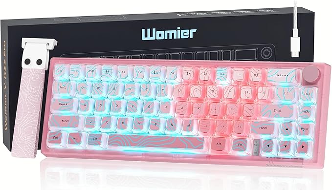 Womier 60% Percent Keyboard Pink Mechanical, QMK/VIA Creamy Gaming Keyboard Topographic, Hot Swappable Gasket Mount RGB Wired Key Board & Translucent Keycaps(VK66 PRO)