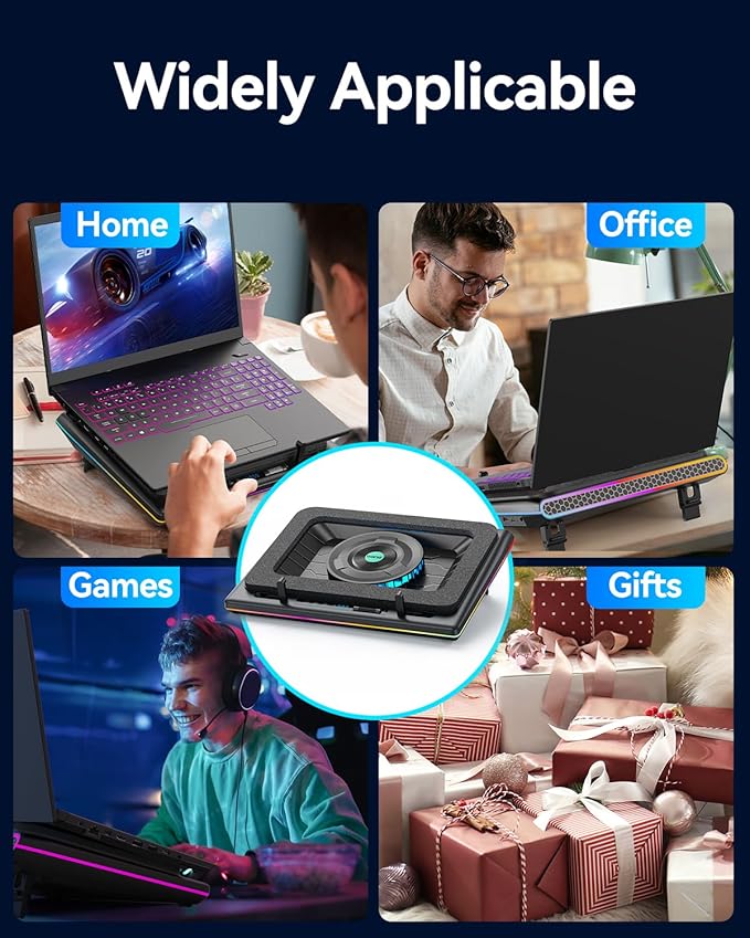 llano V12 RGB Laptop Cooling Pad Bundle with Memory Foam Seal & Dust-Proof