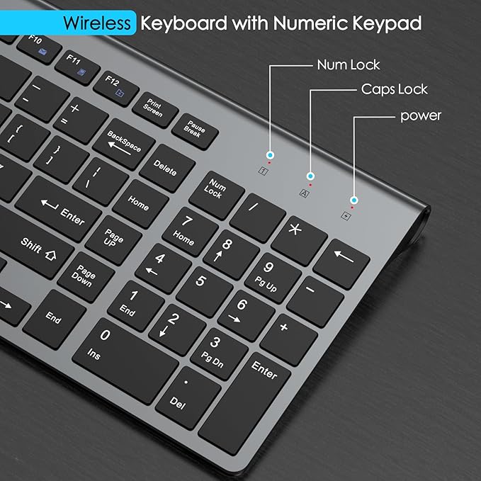 JOYACCESS Wireless Keyboard, 2.4G Slim and Compact Wireless Keyboard with Numeric Pad for Laptop, MacBook Air, Apple, Computer, PC(Black and Grey)
