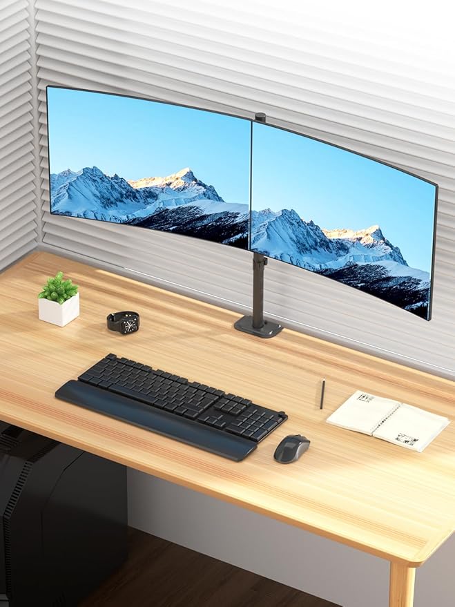 Bracwiser Dual Fully Adjustable Monitor Arm Stand Mount 31.5 Inch Tall Pole Fits Two Screen 13-27 inch 22lbs for Monitor Computer Screen 13 15 17 19 20 22 23 24 26 27 inch VESA 75 100 (MD7842)