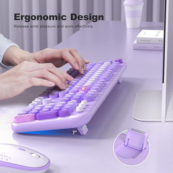 KNOWSQT Wireless Keyboard and Mouse Combo - Lovely Purple Rainbow 2.4G Full-Sized Colorful Keyboards, Round Keycap USB Dongle Plug Play Cute Keyboards for Windows, Laptop, PC, Desktop, Mac