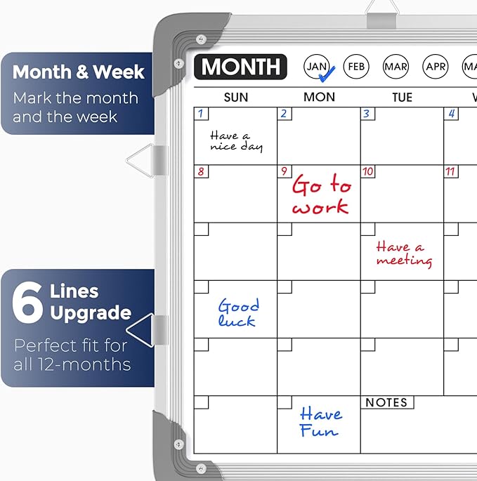 MaxGear Monthly Calendar Dry Erase Board for Wall, 16" x 12" Magnetic Calendar White Board, Small Double-Sided Whiteboard, Hanging Portable for Planning, Drawing, Memo, School, Home, Office