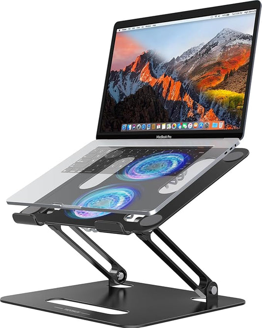 Adjustable Laptop Cooling Stand with 2 Quiet Fans & RGB Lighting, Aluminum Alloy & Foldable Ergonomic Design for MacBook, Lenovo, ASUS, Dell 10-16 Inch, Perfect for Gaming, DJ, Office - Black