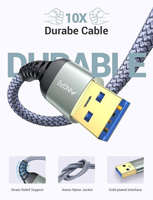 AINOPE USB to USB Cable, USB 3.0 A to A Male to Male Cable [Never Rupture] Double End Type A Cord Compatible with Hard Drive Enclosures, KVM, DVD Player, TV, Laptop Cooler,1.5Ft/Grey, 2 Pack