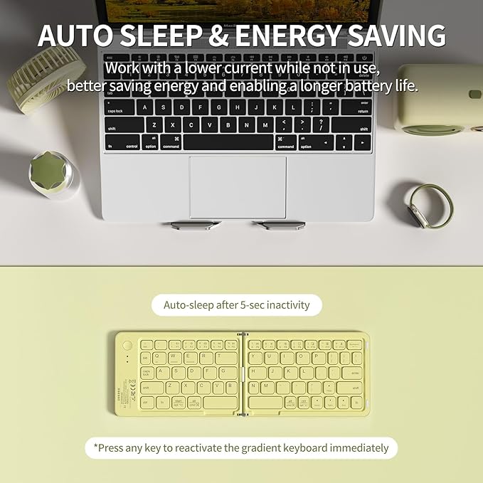 Foldable Mini Bluetooth Keyboard, Portable Compact Wireless Rechargeable Keyboard with 67 Slim Quiet Keys, Cute Pocket-Sized Travel Keyboard for iPad iPhone Android Tablet Mac Windows-Brown Coffee