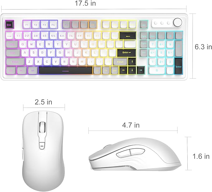 MageGee V990 Creamy Wireless Keyboard and Mouse Combo, 99 Keys RGB Backlit Rechargeable Quiet Gaming Keyboard, Adjustable Optical Mouse, with Number Pad, Keyboards Set for Desktop, Laptop, PC(White)