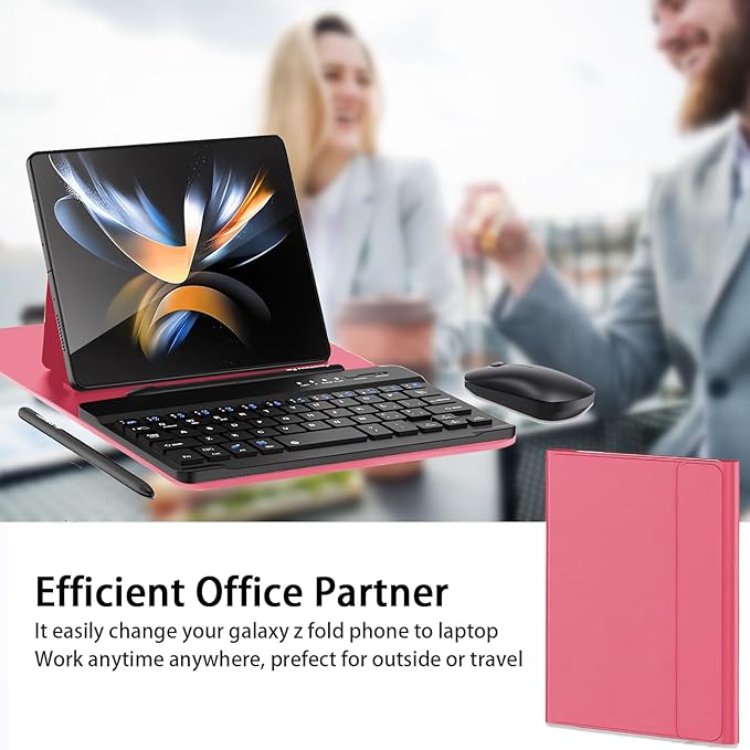 for Samsung Galaxy Z Fold 7 6 5 Keyboard and Mouse, Portable Mini Bluetooth Keyboard with Leather Case and Capacitive Pen, 4 in 1 Set for Z Trifold Fold7 Accessories