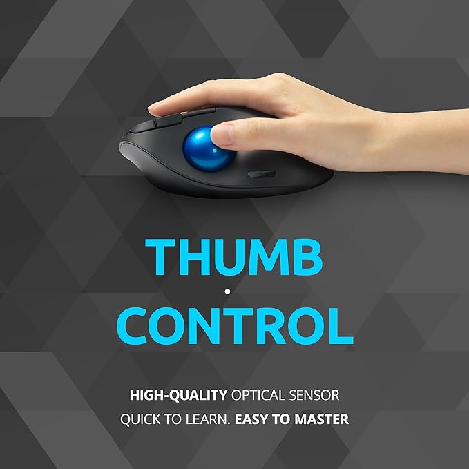 Kensington TB450 Wireless Trackball Mouse, Bluetooth LE & 2.4GHz Connection, 4 DPI Options, Connect up to 3 Devices (K72194WW), Black-Blue