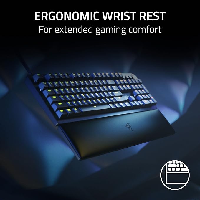 Razer Huntsman V2 Optical Gaming Keyboard: Fastest Clicky Optical Switches w/Quick Keystrokes - Doubleshot PBT Keycaps - Dedicated Media Keys & Dial - Ergonomic (Renewed), Black
