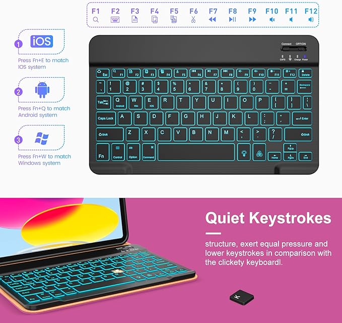 VIKESI Keyboard Case for iPad (A16,2025) 11th Generation/iPad 10th Generation Case (10.9" 2022),Premium Leather Smart Cover,Built-in Breathing Light,Function Row,Pencil Holder,Card Slots - Rose Red