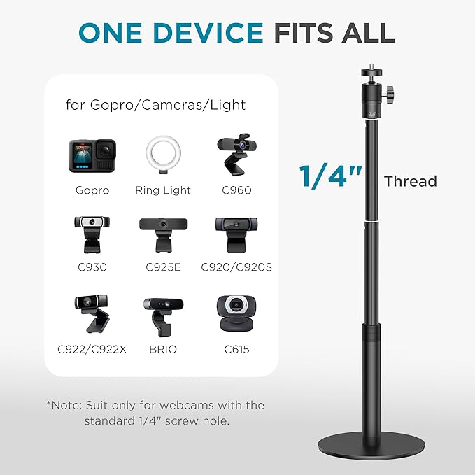InnoGear Webcam Stand, 31" Telescopic Webcam Mount Vlogging Stick with Phone Holder Web Cam Stand for Logitech Webcam C922 C930e C920S C920 C615 C960 C920x BRIO 4K NexiGo N60, Phones, Cameras
