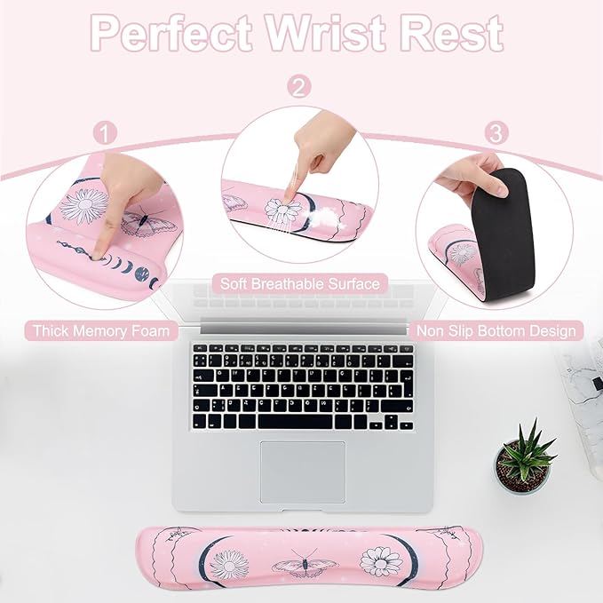 MEGREZ 4-in-1 Ergonomic Memory Foam Wrist Rest Set, Desk Pad, Mouse Pad with Wrist Rest, Keyboard Pad, Suitable for Office Workers, Programmers & Gamers–Relieve Typing & Gaming Fatigue,