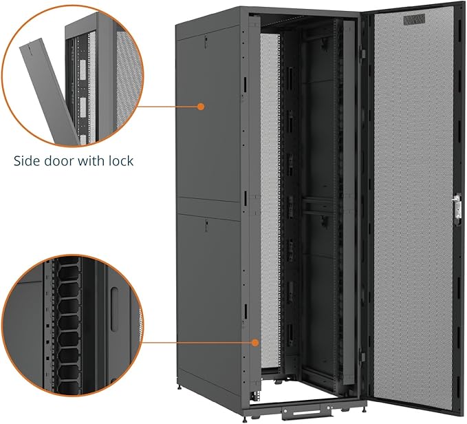 Tecmojo 48U Server Rack Cabinet - PRE-Assembled 30inch Width 43inch Depth IT Network Equipment Cabinet Rack Enclosure with Casters - 3000lbs Weight Capacity,Black