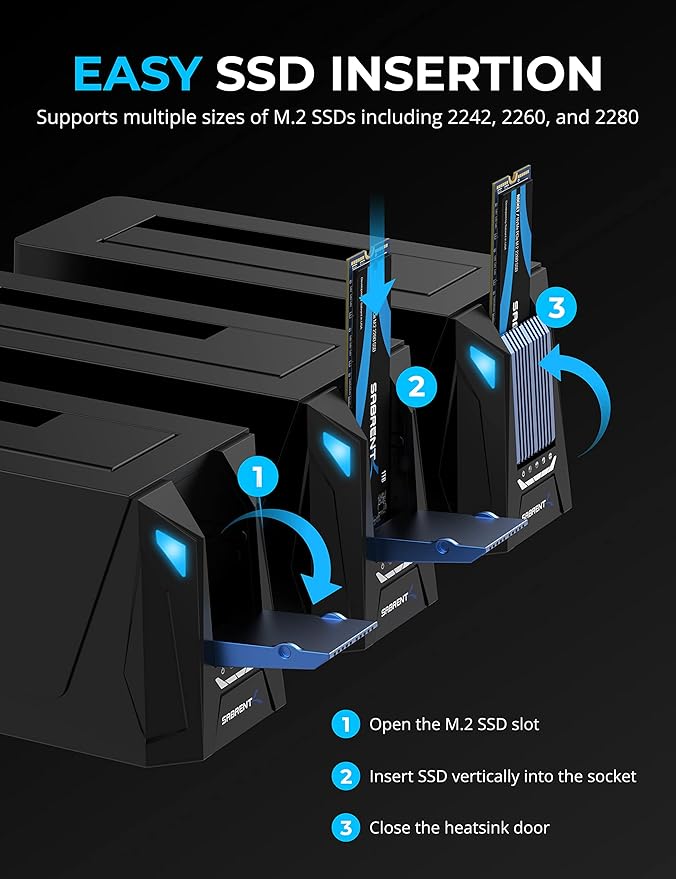 SABRENT USB C Docking Station for M.2 PCIe/NVMe and SATA 2.5/3.5 Inch SSD & HDD with Offline Cloning (DS-UNHC)