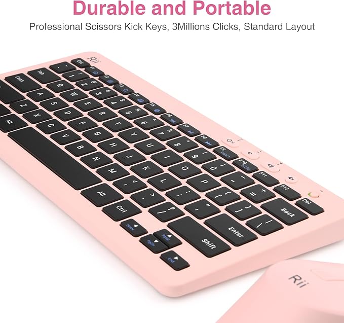 Rii RKM709 2.4 Gigahertz Ultra-Slim Wireless Keyboard and Mouse Combo, Multimedia Office Keyboard for PC, Laptop and Desktop,Business Office(Pink)
