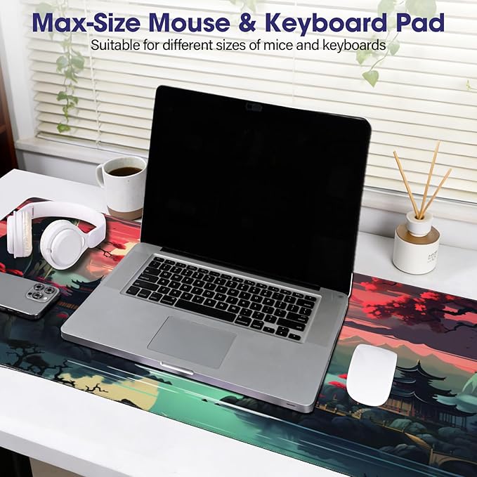 Full Desk Mouse Pad with Stitched Edges, 35.4” x 15.6” Waterproof Surface & Non-Slip Rubber Base – Ideal for Gaming, Office and Home