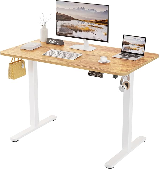 ERGOMAKER 55" Electric Standing Desk, Adjustable Height, Sit Stand Up Desk for Home Office & Computer Workstations, Memory Controller, Light Rustic Brown