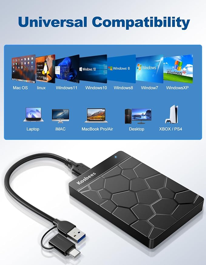500 GB External Hard Drives,Portable Hard Drive for Windows,Ultra Slim External HDD Store Compatible with PC, MAC,Laptop,PS4, Xbox one, Xbox 360;Plug and Play Ready