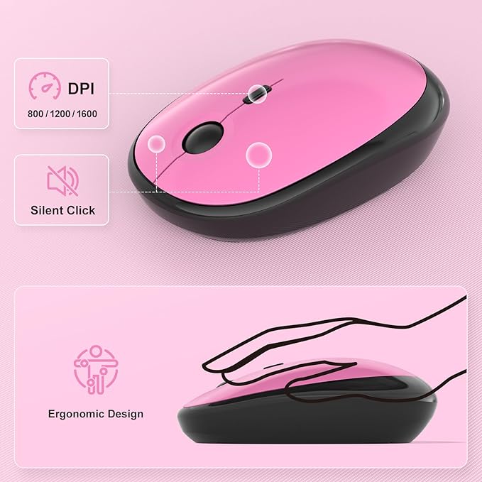 Wireless Keyboard Mouse Combo - Lovely Blackpink-Gradient Rainbow Full-Sized Typewriter Colorful Keyboards, Round Keycap Plug Play Retro Cute Keyboards for Windows, Laptop, PC, Desktop, Computer