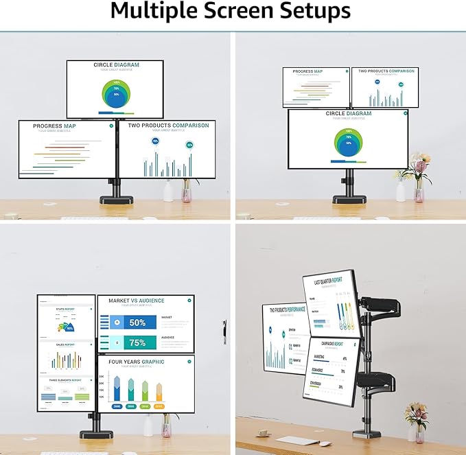 MOUNTUP Triple Monitor Mount Fits Max 32 Inch Screen, Holds 4.4-17.6lbs, 3 Monitors Desk Mount, Triple Monitor Stand for Desk, Adjutable Arm with Clamp/Grommet Base, VESA 75x75/100x100 MU6013A