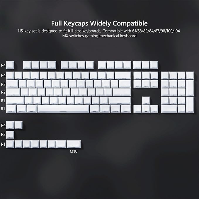 Womier Keyboard Keycaps Jelly - Ceramic Keycaps Style, Clear White Key Cap, Transparent Side Printed Custom 60 65 75 100 Percent for Cherry MX, Outemu, Gateron Mechanical Keyboards(MDA Profile)