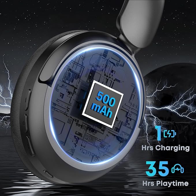 Bluetooth Headphones with Active Noise Cancelling (ANC), Wireless Over Ear Bluetooth Headsets with 35H Playtime, HiFi Stereo Foldable Headphones with Foam Ear Cups for Sports, Travel, Black