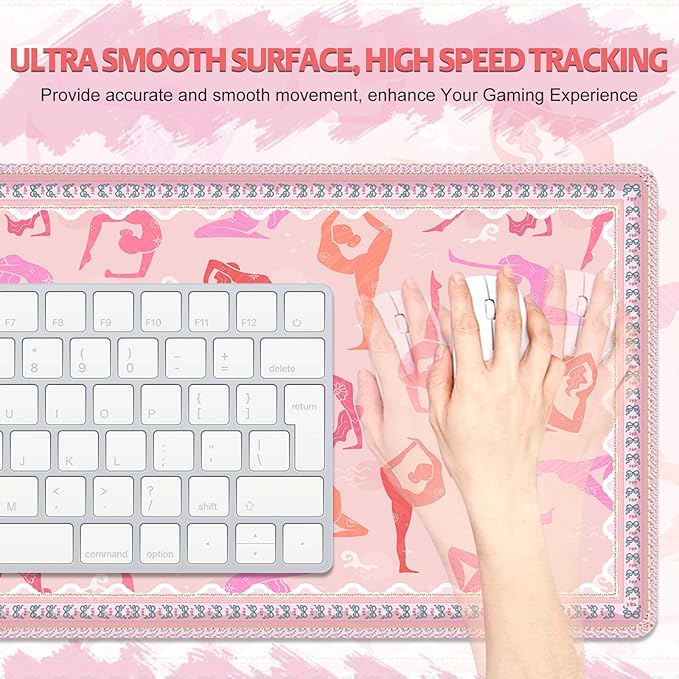 Desk Pad for Keyboard and Mouse, Large Mouse Pad for Desk, Non-Slip Keyboard Mat, Computer Mats for Desk, Desk Pad with Stitched Edges for Office, Gaming I Gift for Yoga Dancing Girl