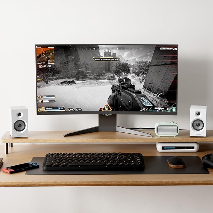 Powered Bookshelf Speakers HiFi Computer Gaming Monitors with Bluetooth 5.3 & 24-Bit USB DAC Stereo Speaker PC Speakers 3.5" Woofer,1" Silk Dome Tweeter, Adjustable Bass/Treble BT16 - White