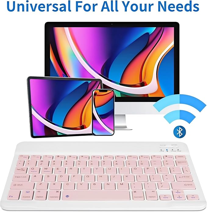 Wireless Portable Bluetooth Keyboard,Rechargeable Slim Mini Keyboard for Apple iPad iPhone,Fire Max 11 Fire HD 10,Samsung Tablet Phone Smartphone iPadOS iOS Android (10 Inch Pink)