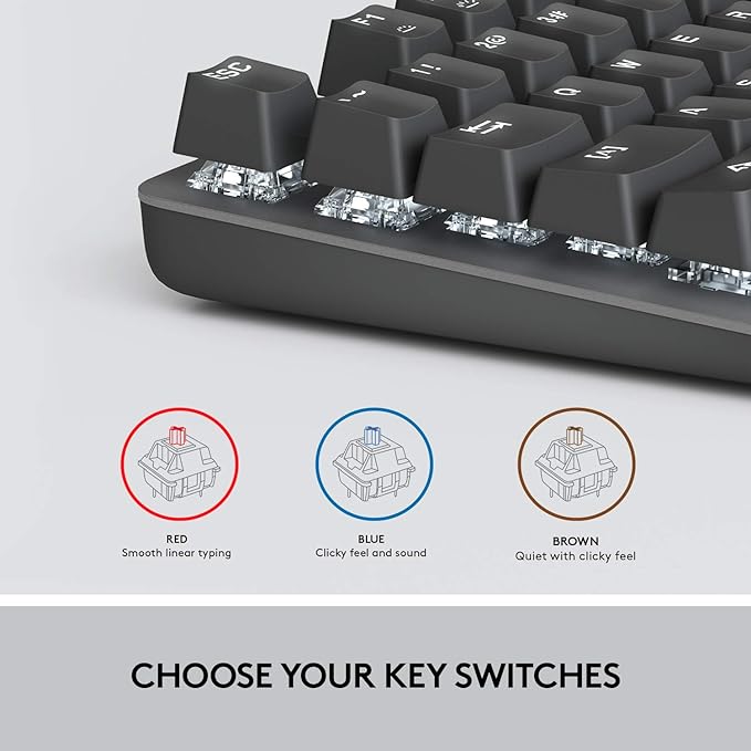 Logitech K845 Mechanical Illuminated Keyboard, Mechanical Switches, Strong Adjustable Tilt Legs, Full Size, Aluminum Top Case, 104 Keys, USB Corded, Windows (TTC Brown Switches)