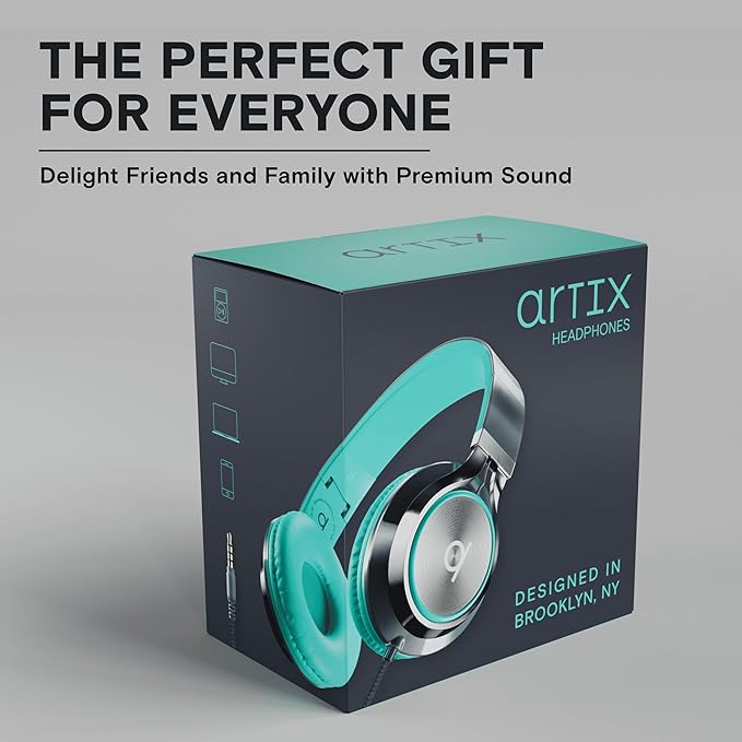 ARTIX CL750 Wired Headphones with Mic & Volume Control — Noise Isolating On-Ear Headphones for Computer and Laptop Wired, Plug in Corded Headphone with Wire (Foldable, Aux Jack 3.5mm)