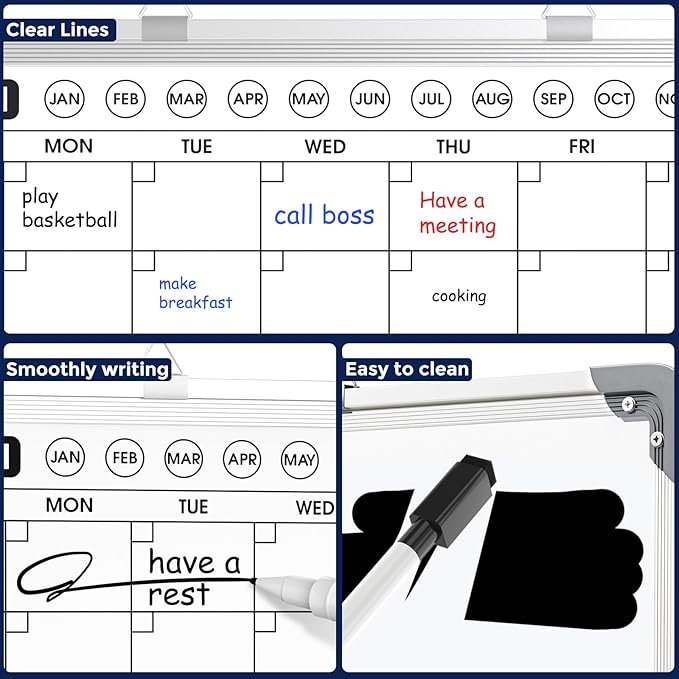 MaxGear Monthly Calendar Dry Erase Board for Wall, 16" x 12" Magnetic Calendar White Board, Small Double-Sided Whiteboard, Hanging Portable for Planning, Drawing, Memo, School, Home, Office