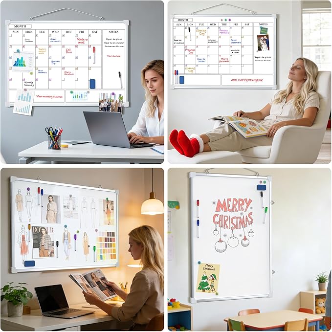 MaxGear Large Monthly Dry Erase Board for Wall, 36"x24" Magnetic Double-Sided White Board Calendar, Hanging Whiteboard for Planning, Drawing, Memo, to Do List - School, Home, Kitchen, Office
