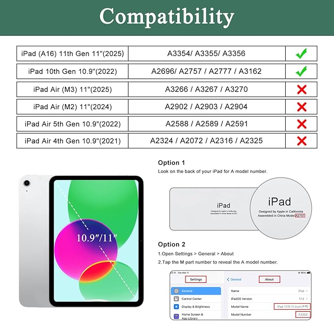Soke for iPad (A16) 11th/10th Generation Case with Keyboard(2025/2022)-7 Color Backlight Wireless Detachable Folio Keyboard Cover with Built-in Pencil Holder for iPad 11/10.9 inch, Green Marble