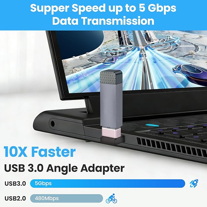 Right Angle USB Adapter 4-Pack OTG 90 Degree USB 3.0 Male to Female Connector (Left & Right, Up & Down), Support Charge and Data Sync (5GBps) for PC, Laptpo, Mouse, Keyboard and More