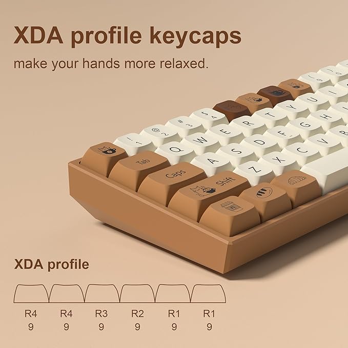 dagaladoo Brown PBT Keycaps 140 Keys XDA Profile Cute Key caps Dye-Sublimation Coffee Cat Keycaps Set Custom Key caps for Cherry Gateron MX Swithes Mechanical Keyboard(Spacebar is 6.25U/7U)