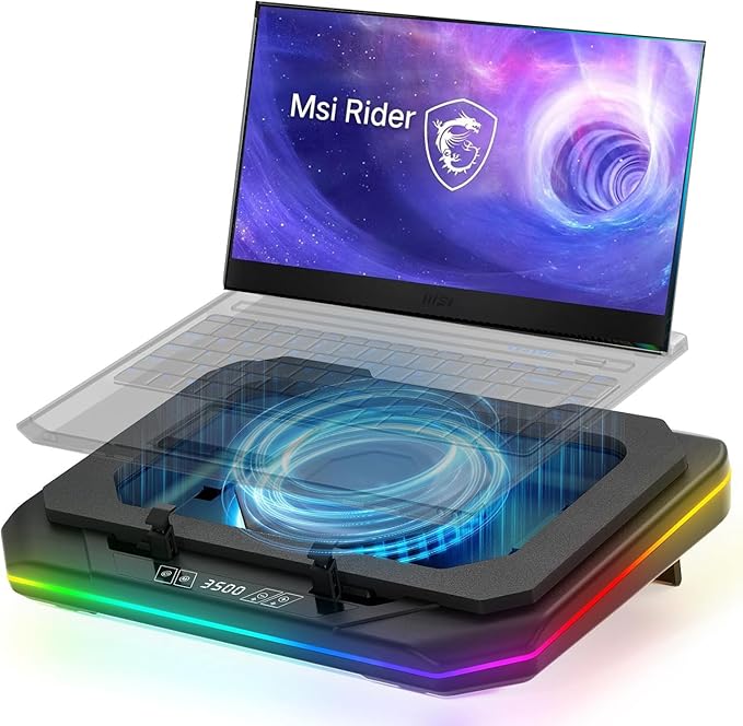 Cooling Pad for Msi Raider 18 HX GE78 HX GE77 GE76 GE66 GE75 GE73 GE63 GE68HX Gaming Laptop with Ultra Powerful Booster Turbo Fan Can Fast Cooling,6 RGB Light Mode,Adjustable Speed,Touch Start ﻿ ﻿