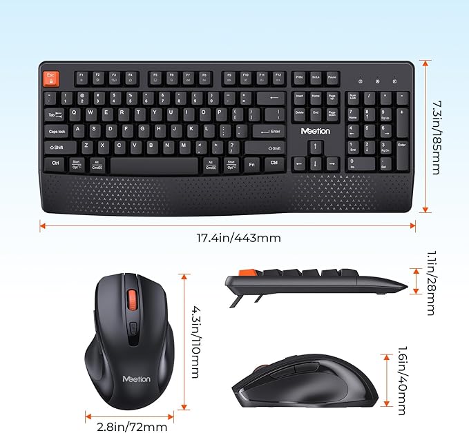 MEETION New Wireless Keyboard and Mouse, Computer Keyboard Mouse Combo, 3 DPI Adjustable Mouse Full-Sized Cordless Keyboard, for PC/Computer/Laptop/Windows/Mac, Black New 2025