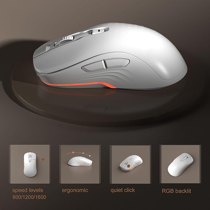 MageGee V990 Creamy Wireless Keyboard and Mouse Combo, 99 Keys RGB Backlit Rechargeable Quiet Gaming Keyboard, Adjustable Optical Mouse, with Number Pad, Keyboards Set for Desktop, Laptop, PC(White)