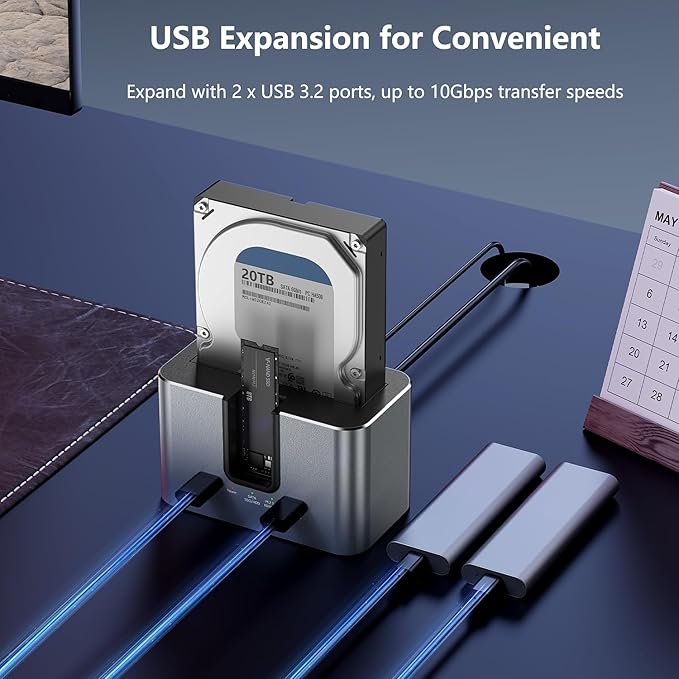 MiliPow SATA & M.2 NVMe Hard Drive Docking Station for 2.5 & 3.5 inch SATA HDD/SSD and M.2 NVMe SSD, USB 3.2 10Gbps Transfer Rate, Up to 28TB, 2-Bay