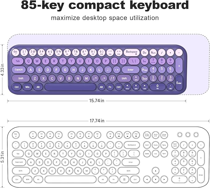 MOFII Wireless Keyboard and Mouse Combo, Compact Typewriter Retro Round Computer Keyboard and Mouse Set, Plug and Play, for Windows, Computer, Desktop, PC, Notebook - (Purple Gradient)