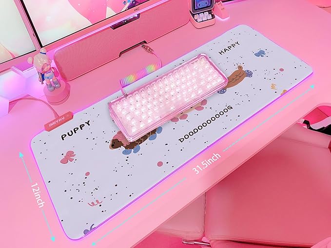JMIYAV Pink RGB Gaming Mouse Pad 31.5x12 Inch PC XL Large Extended Glowing Led Light Up Desk Pad Non-Slip Rubber Base Computer Cute Mousepad Mat Desk Accessories Gaming Setup 33-1411