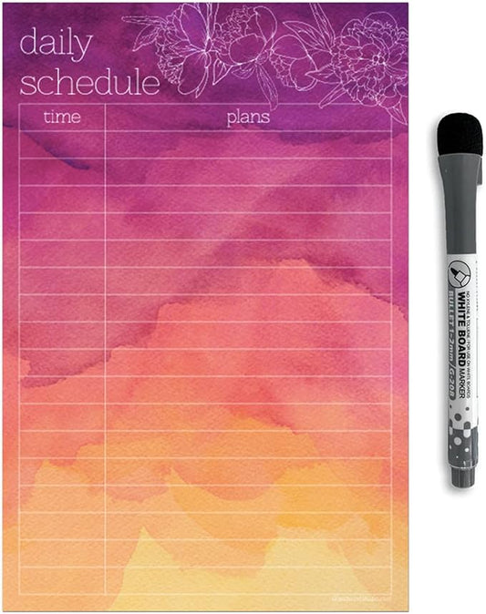 Dry Erase Daily Schedule Planner Sticker Decal by Glassboard Studio | Removable & Reusable | Magnetic Fine-Tip Marker Included (6 x 9 inches, Peony)