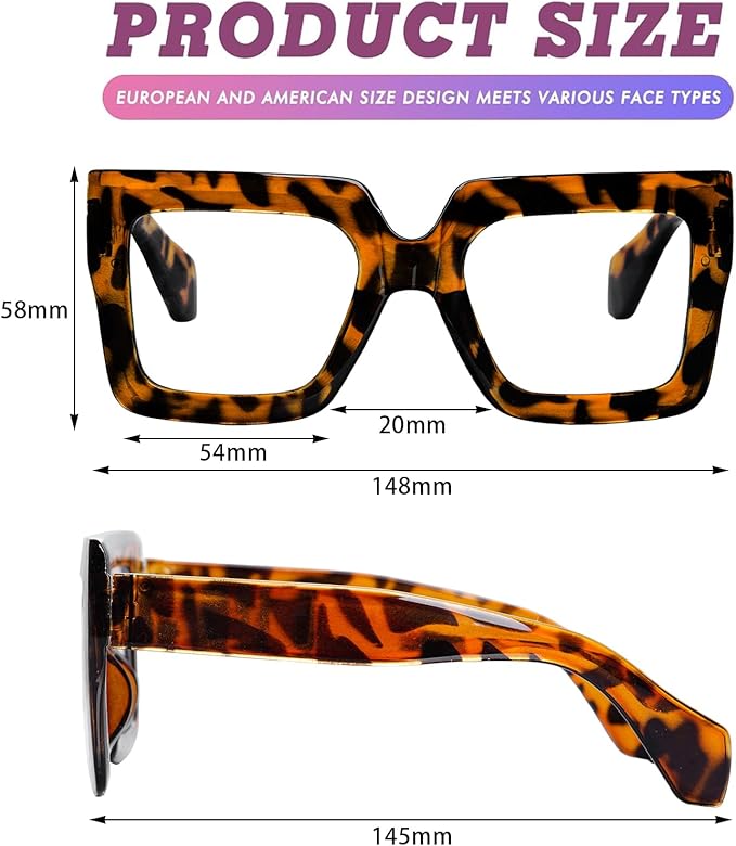 hoyuwak Oversized Square Blue Light Glasses Big Frame Computer Eyewear Thick Fashion Clear Glasses for Women Fashion