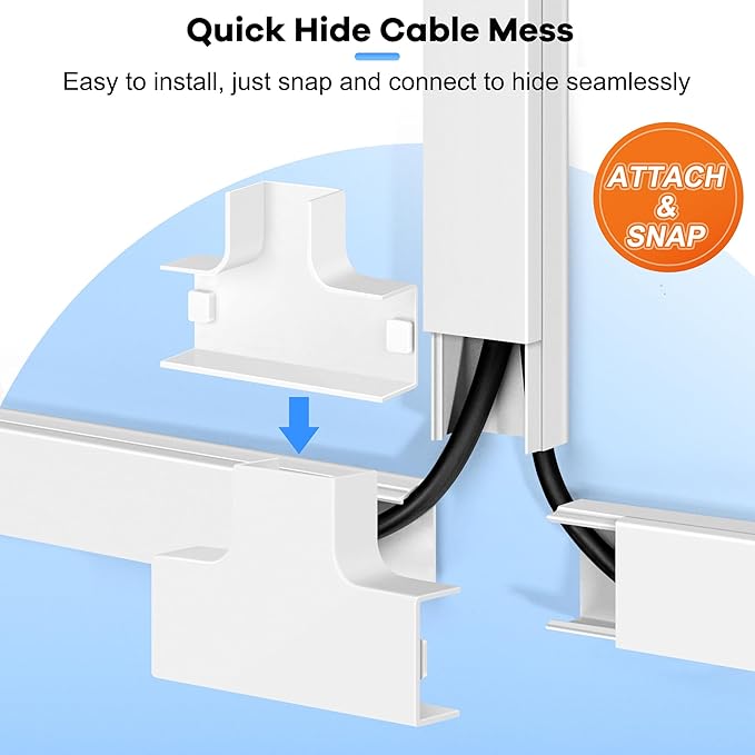 126in(8 x L15.7in) Cord Hider Kit, Wire Covers for TV on Wall, Paintable Cable Management Kit, Cable Cover for Mounted TV, Hide Wires Along Wall, Grey Cord Cover, W0.95in H0.55in