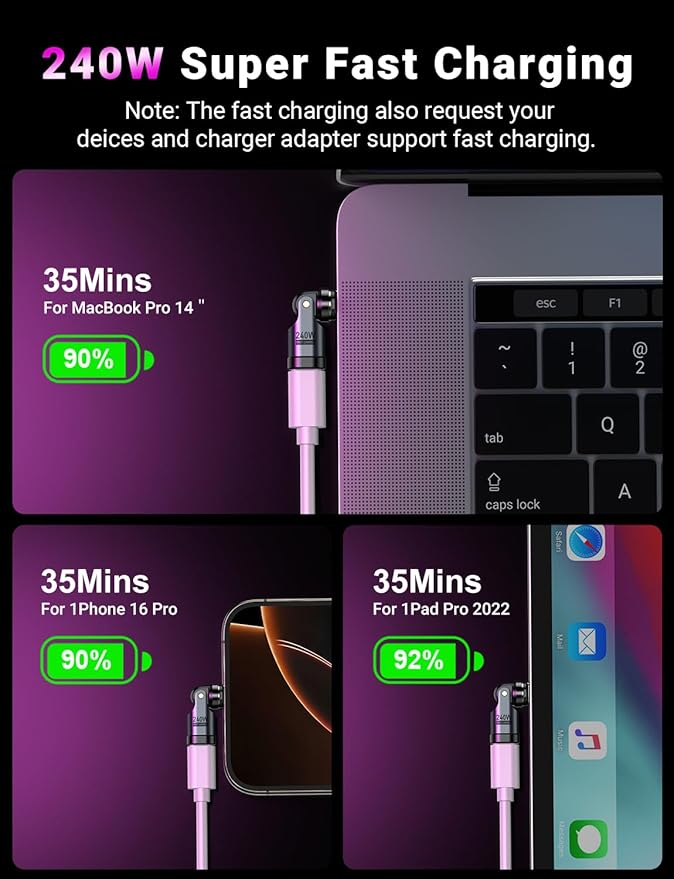 USB C Magnetic Adapter PD 240W(2Pack), 9PIN USB C 90 Degree Adapter/C Right Angle Adapters/360 &180 Degree C to C Adapters for 1Phone 17/16/15, Ma-Book Pro/1Pad Series, Samsung Galaxy, Tablet, Laptop