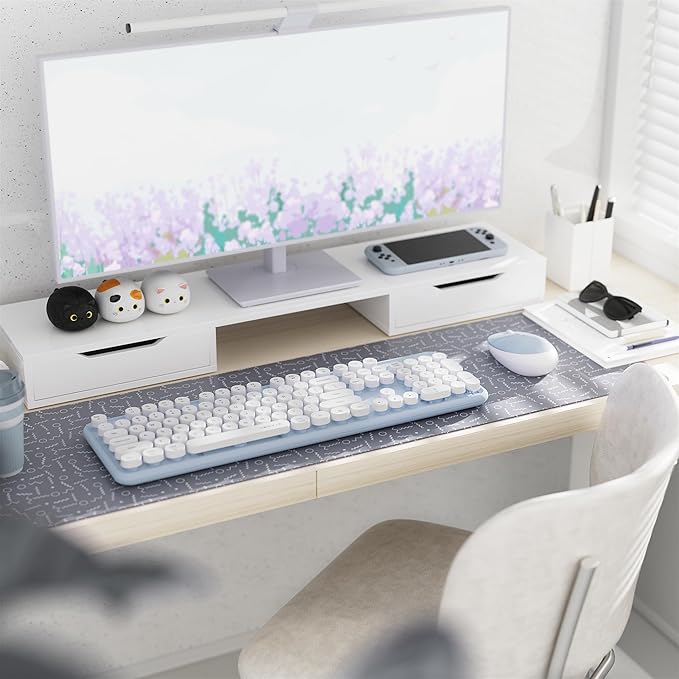 x UBOTIE Colorful Wireless Keyboard and Mouse Combo, Full-Sized Office Keyboard with Typewriter Flexible Keys, 2.4GHz Dropout-Free Connection, Optical Mouse for PC Laptop(Blue White)