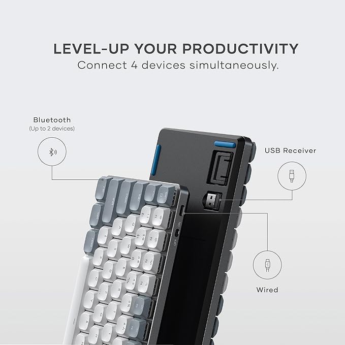Satechi SM1 75% Mechanical Keyboard for Mac and Windows, LED Backlit Bluetooth Keyboard, 84 Keys Compact Wireless, Gaming, for Mac and Windows - Light Gray/White