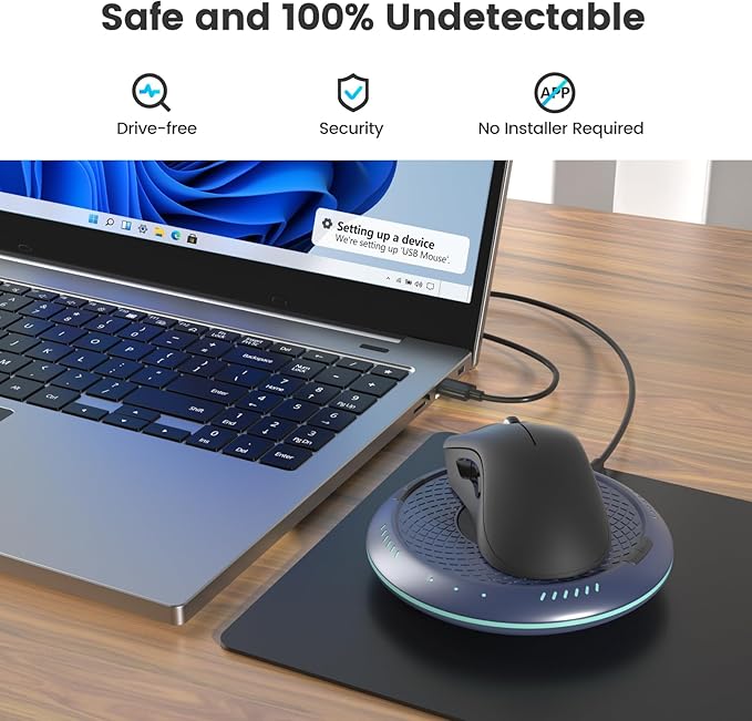 Mouse Mover Undetectable Mouse Jiggler with ON/Off Switch, 2 Speed Modes with Memory Function, Random Move Mechanical Turntable Pad for Wireless & Wired Mouse